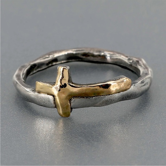 Silpada EXTREMELY RARE Vintage Gold & Sterling Silver Cross RingSz 6